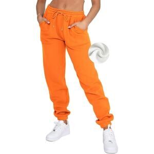 New Size Medium Orange Fleece Lined, High Waisted, Cotton Jogger Sweatpants